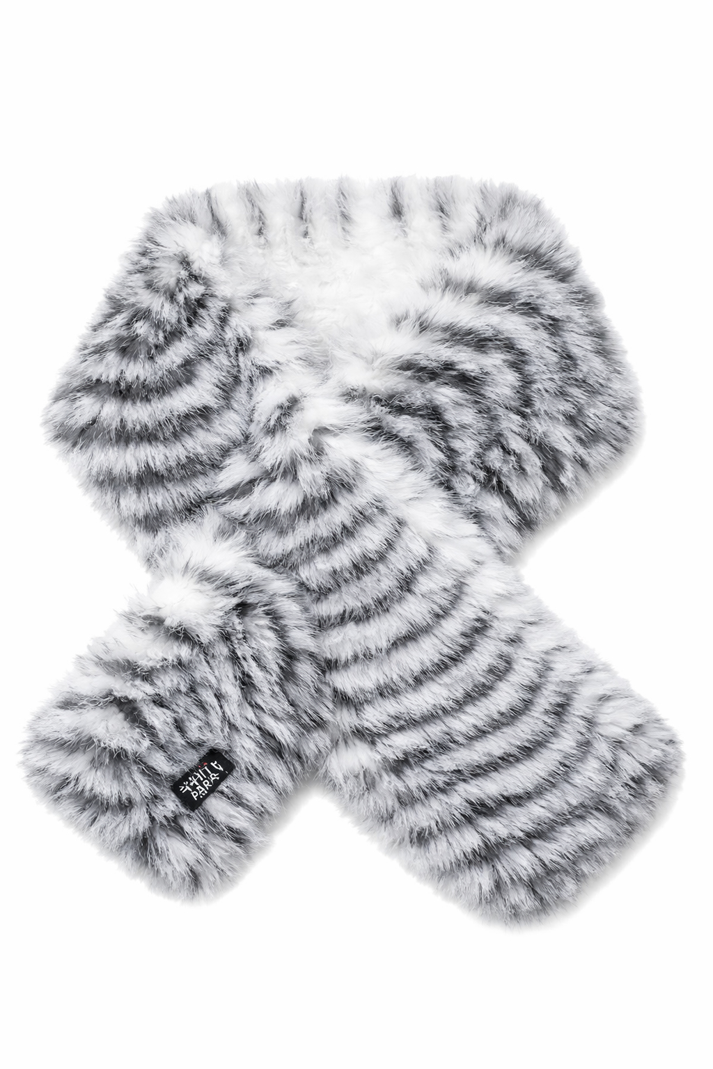 FAUX FUR SCARF GEOMETRICAL DESIGN ,TG UNICA,100%PL,MADE IN PRC - GREY